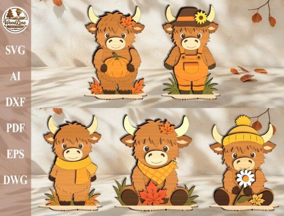 Highland Cow Shelf Sitter Svg Bundle Laser Cutting