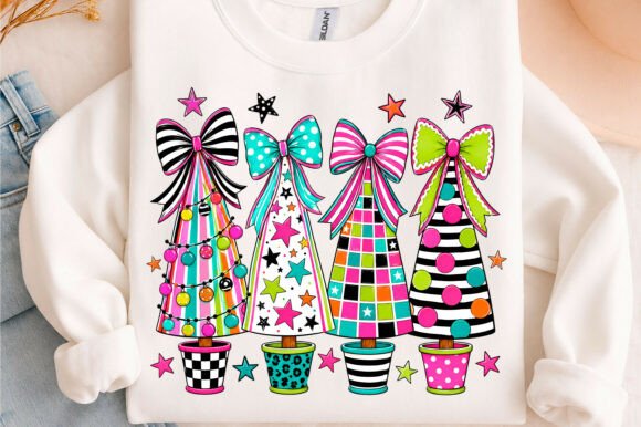 Preppy Colorful Christmas Tree Bow PNG Grafik T-shirt Designs Von Design December