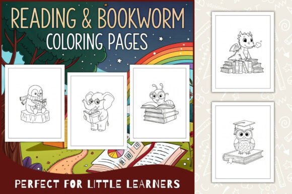 Reading & Bookworm Coloring Pages
