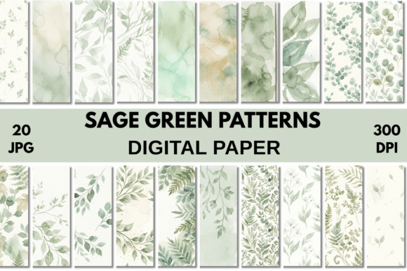 Sage Green Digital Paper Pack Patterns
