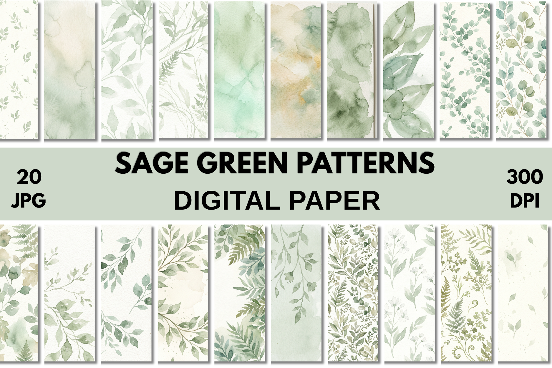 Sage Green Digital Paper Pack Patterns