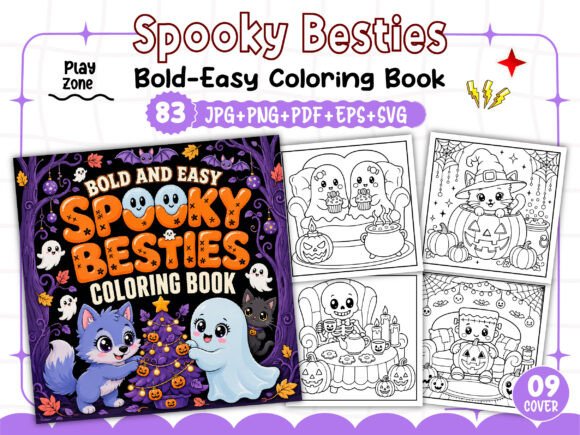 Spooky Besties Coloring Book Bold Easy
