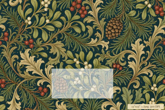 Victorian Christmas Botanical Pattern