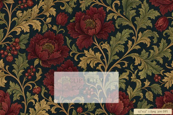 Victorian Floral Dark Damask Pattern