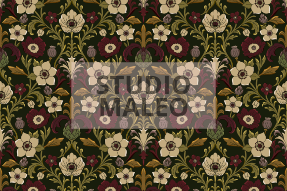Vintage Dark Floral Damask Pattern
