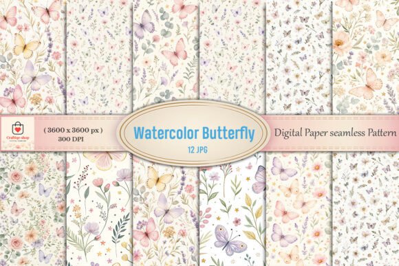 Watercolor Butterfly Garden Seamless Dig