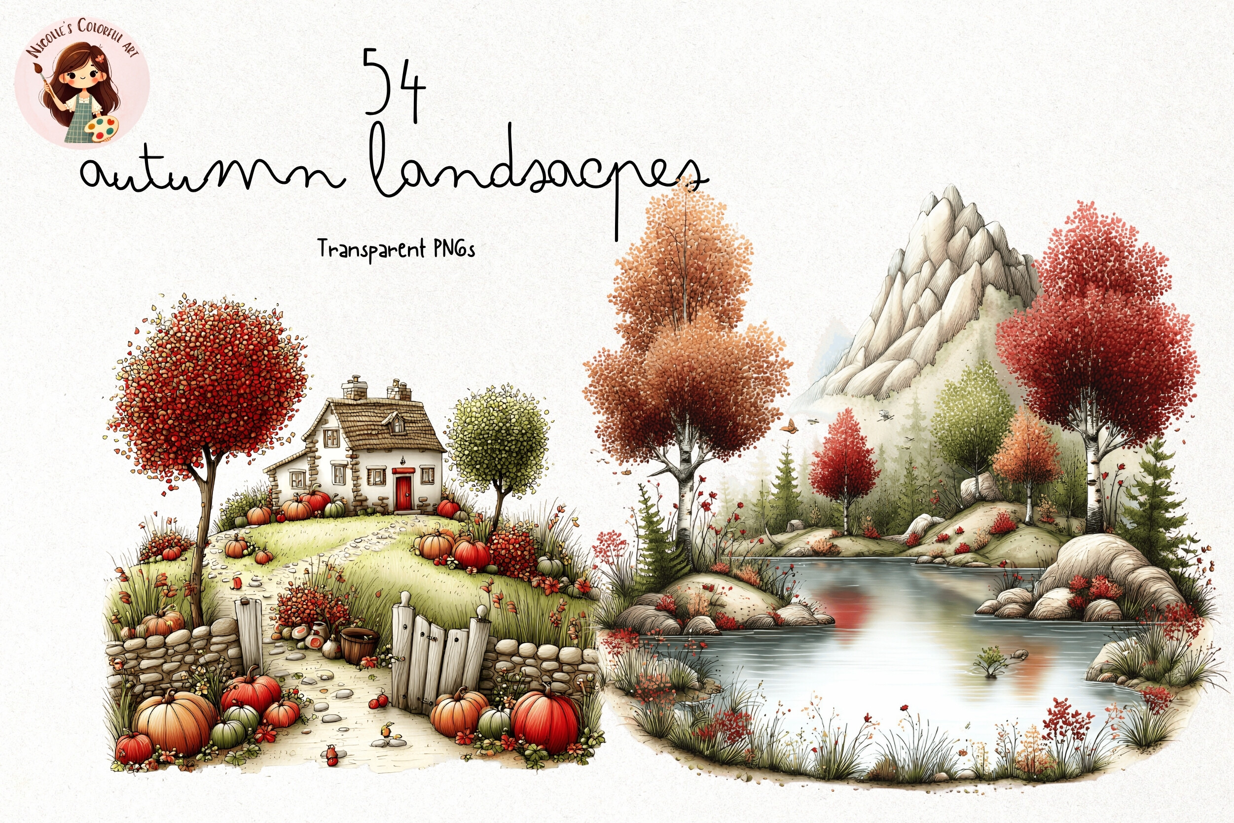 Whimsical Autumn Landscape PNG Clipart