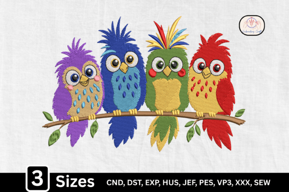 Whimsical Colorful Birds Family