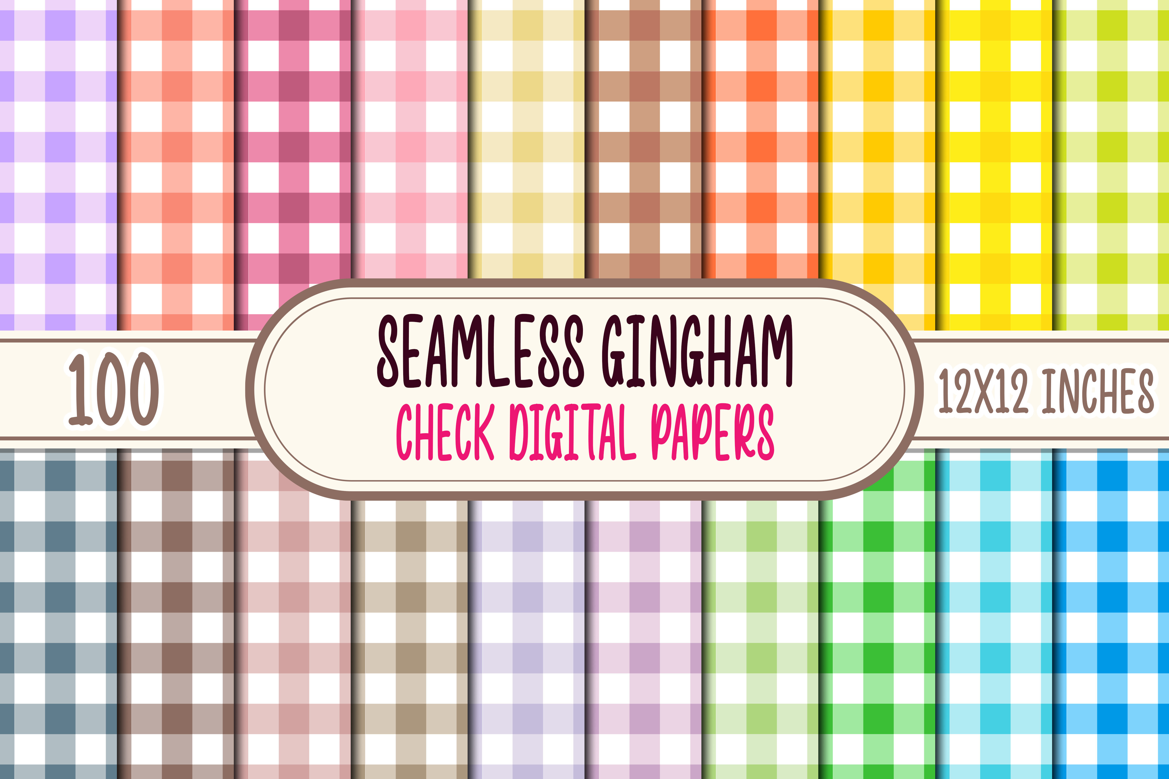 100 Seamless Gingham Check Digital Paper