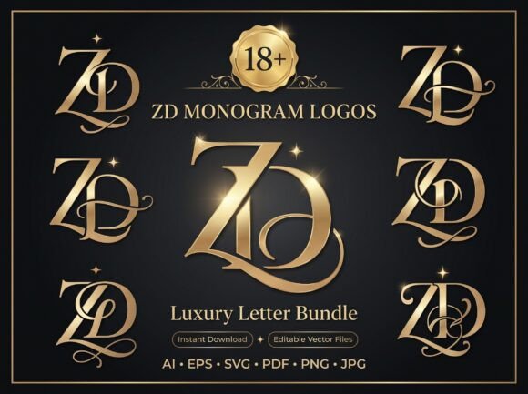 18+ Luxury ZD Monogram Logo Bundle