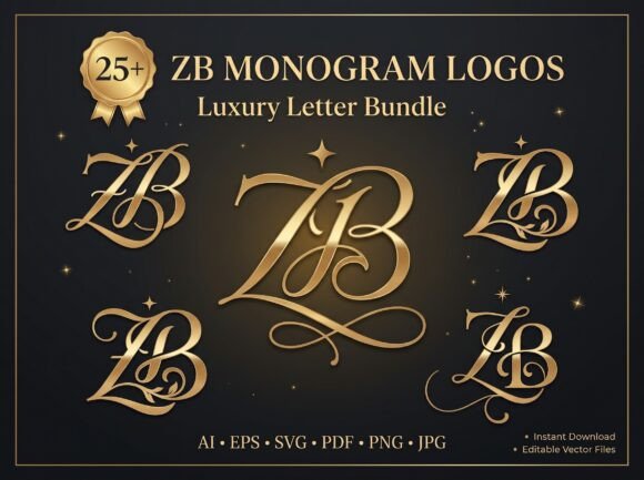25+ Luxury ZB Monogram Logo Bundle