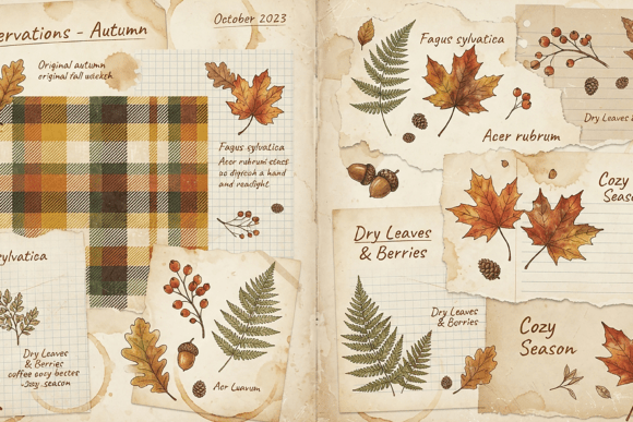 Autumn Botanical Collage Paper