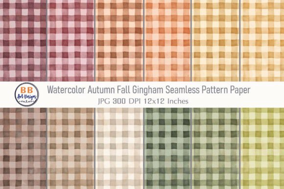 Autumn Fall Watercolor Gingham Pattern