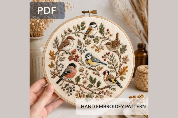 Bird Embroidery Pattern PDF, Woodland Bi
