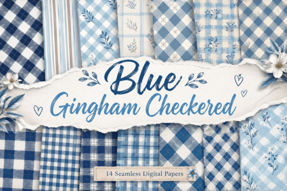 Blue Gingham Checkered Digital Papers Graphic Patterns By Designstock