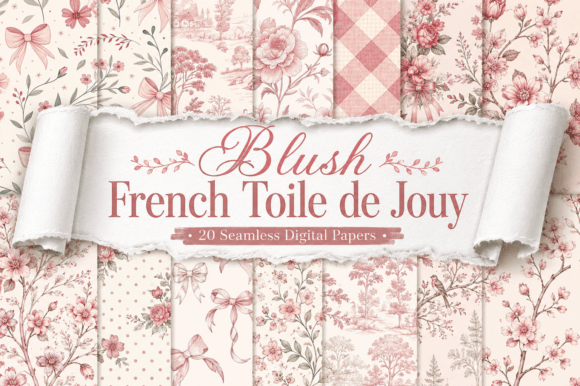 Blush French Toile De Jouy Digital Paper