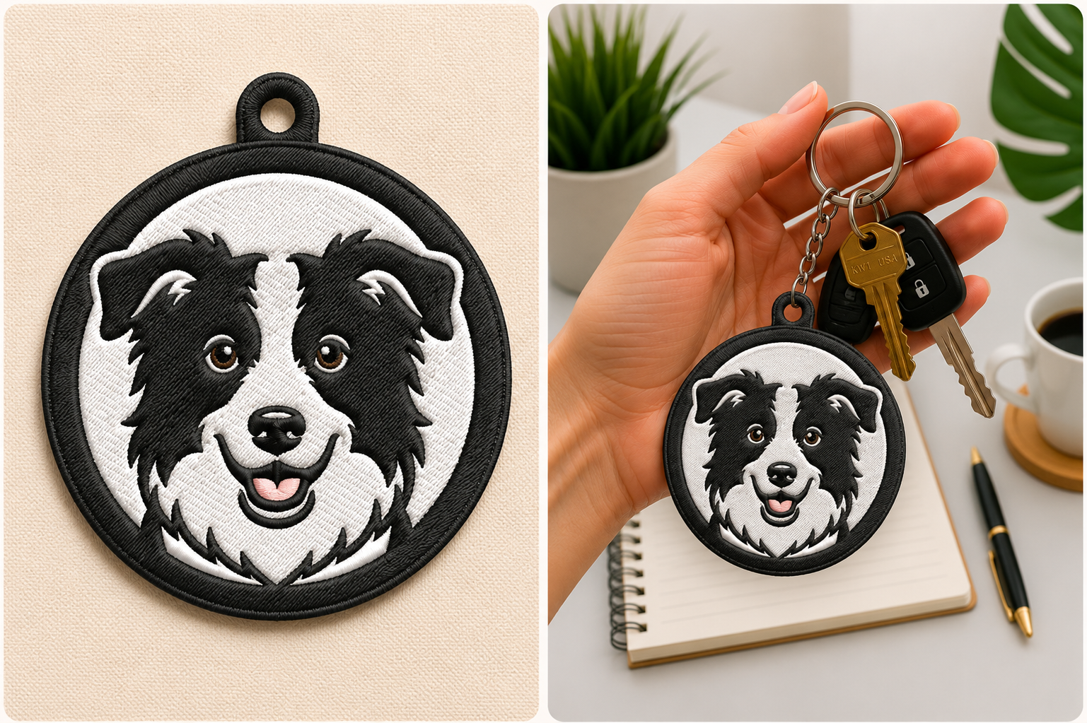 Border Collie Keychain Embroidery