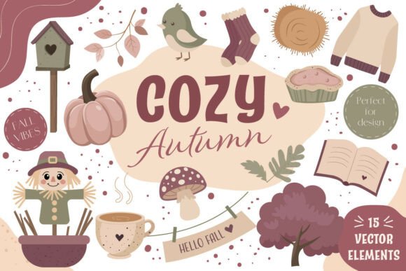 Cozy Autumn Clipart Bundle Elements Graphics