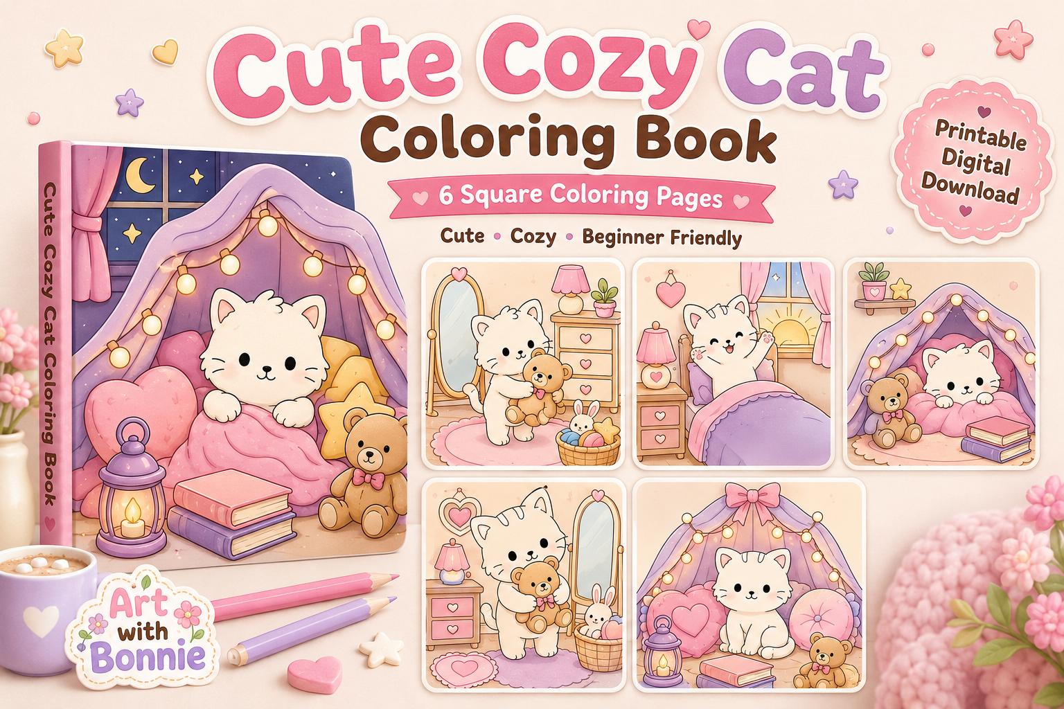 Cozy Cat Coloring Pages PDF