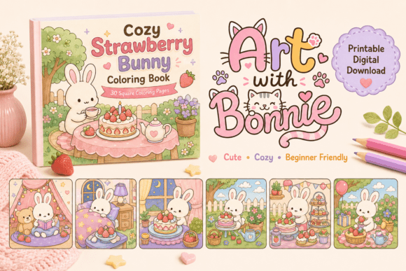 Cozy Strawberry Bunny Coloring Pages PDF