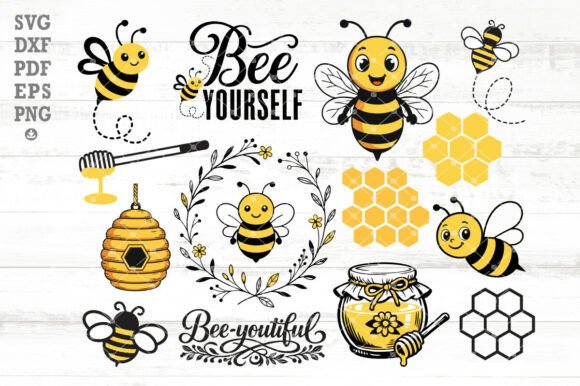 Cute Bee SVG Bundle, Honeycomb Beehive