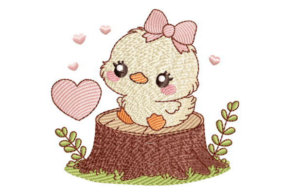 Cute Chick Embroidery Design with Bow