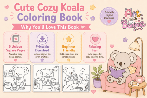Cute Cozy Koala Coloring Pages PDF