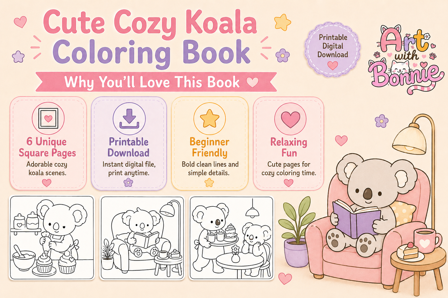 Cute Cozy Koala Coloring Pages PDF