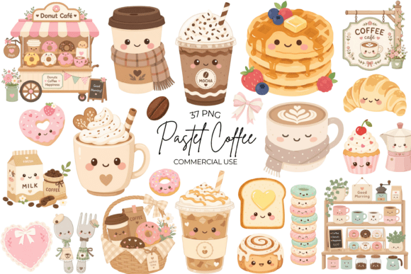 Cute Kawaii Pastel Coffee Clipart PNG