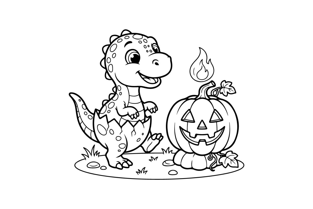 Cute Baby Dinosaur with Halloween Pumpki