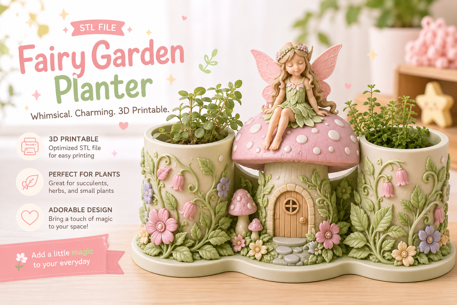 Fairy Mushroom Double Planter STL | 3D Printable Succulent Pot - Image 3