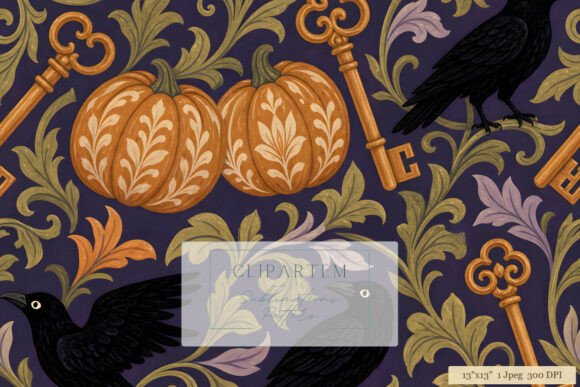 Gothic Halloween Pumpkin Damask Pattern