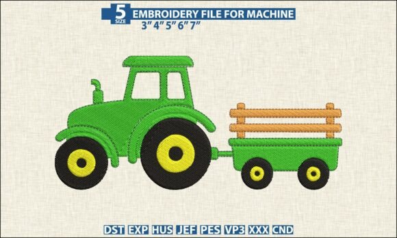 Green Tractor Pattern DST PES Embroidery