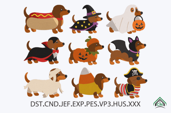 Halloween Dachshund Embroidery Design