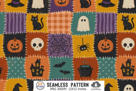 Halloween Patchwork Seamless Pattern JPG