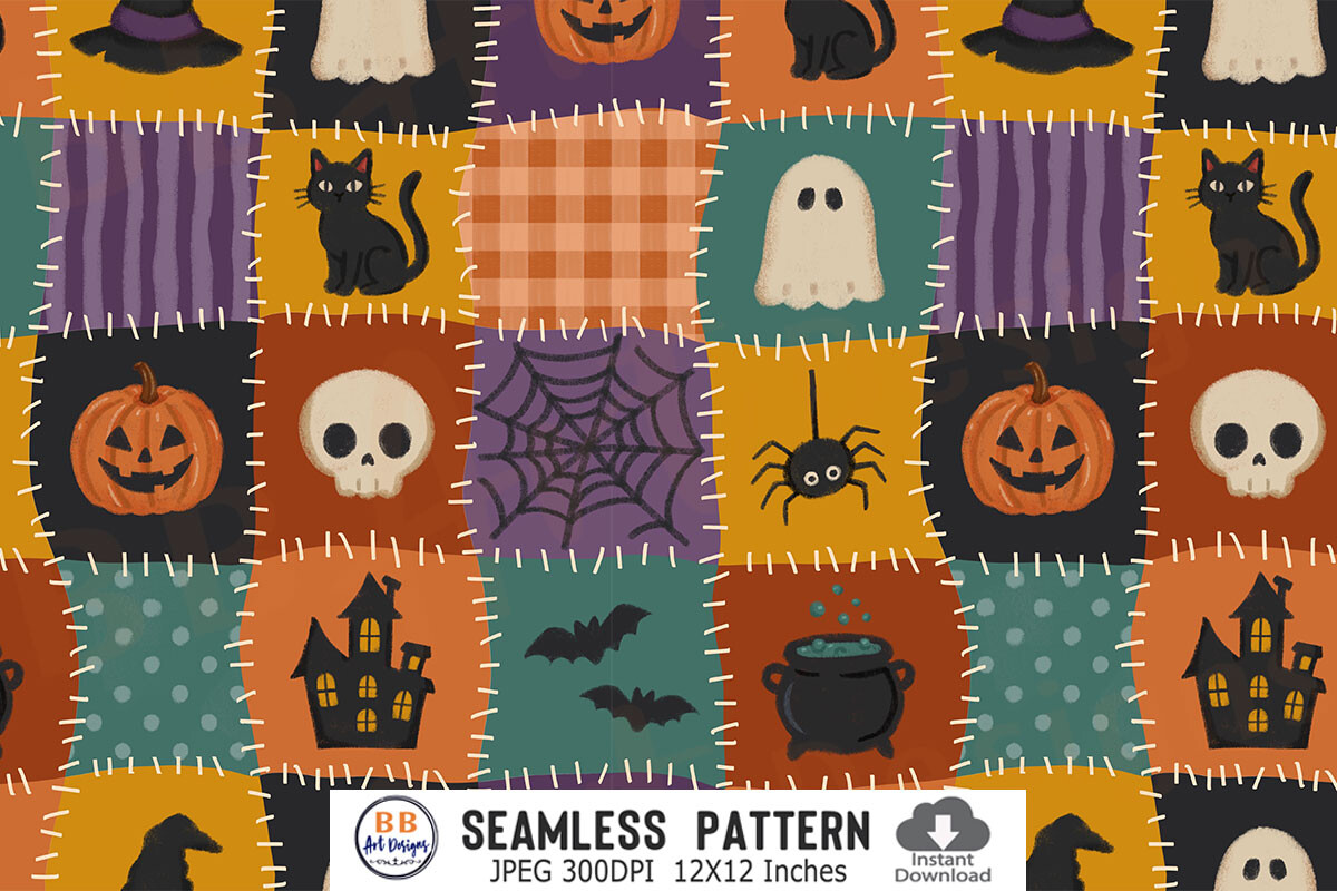 Halloween Patchwork Seamless Pattern JPG