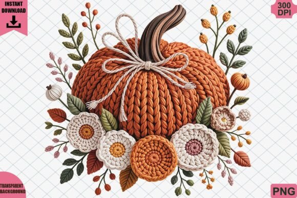 Pumpkin Flower Autumn Crochet Yarn PNG