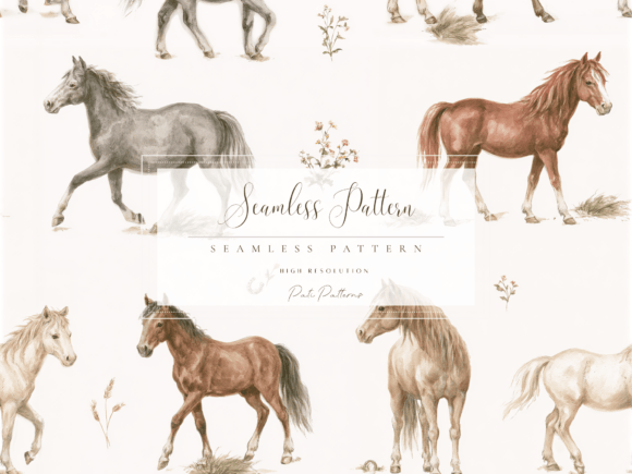 Seamless Horses Pattern PNG with Background for Kids and Farm Decor