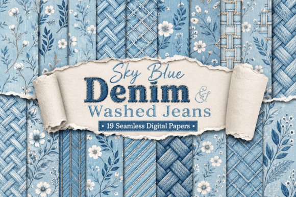 Sky Blue Denim & Washed Jeans Pattern