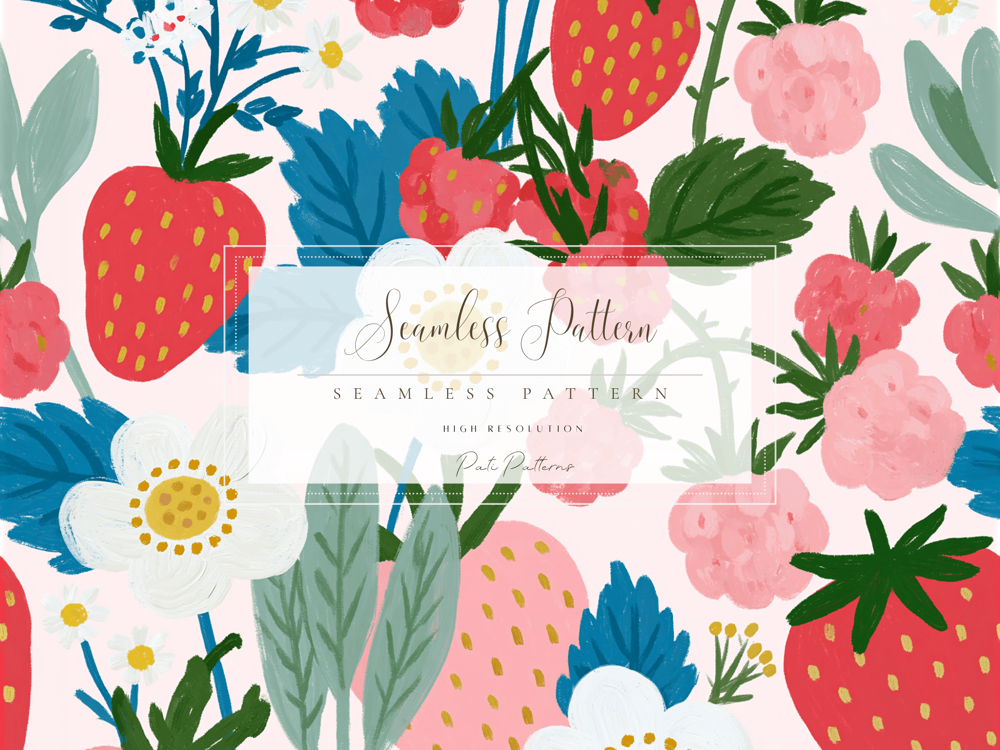 Strawberry Raspberry Floral Seamless Pattern PNG