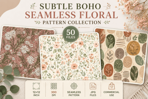 Subtle Boho Seamless Floral Pattern Collection