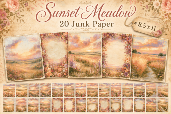 Sunset Meadow Junk Journal Pages