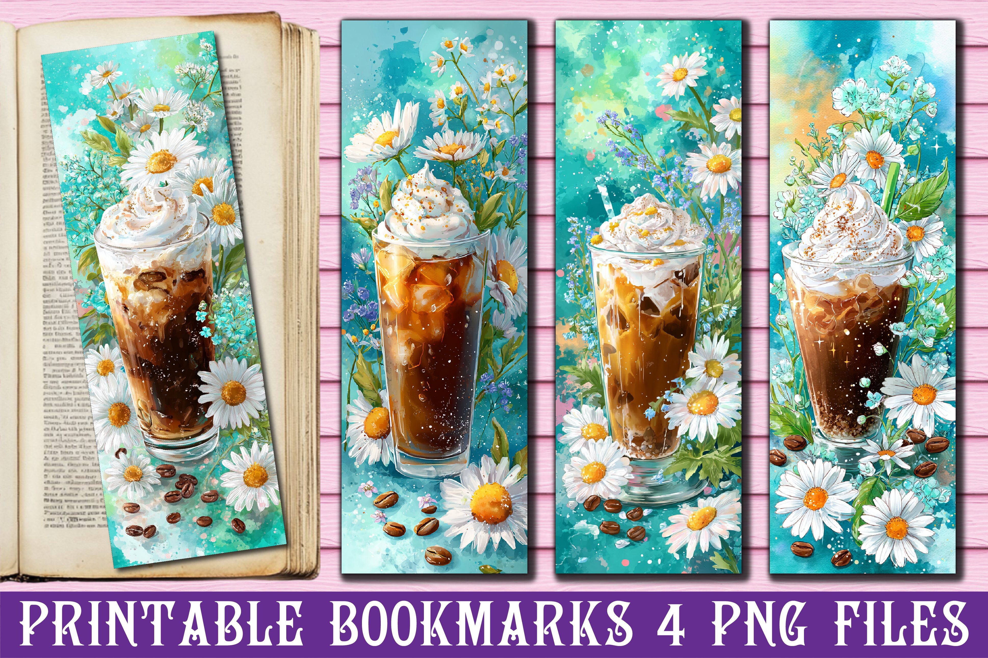 Turquoise Daisy Iced Coffee Bookmark
