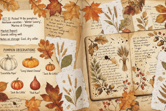 Vintage Autumn Pumpkin Ephemera Collage