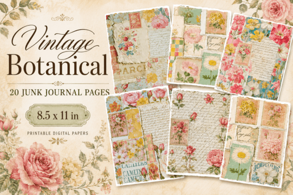 Vintage Botanical Junk Journal Pages