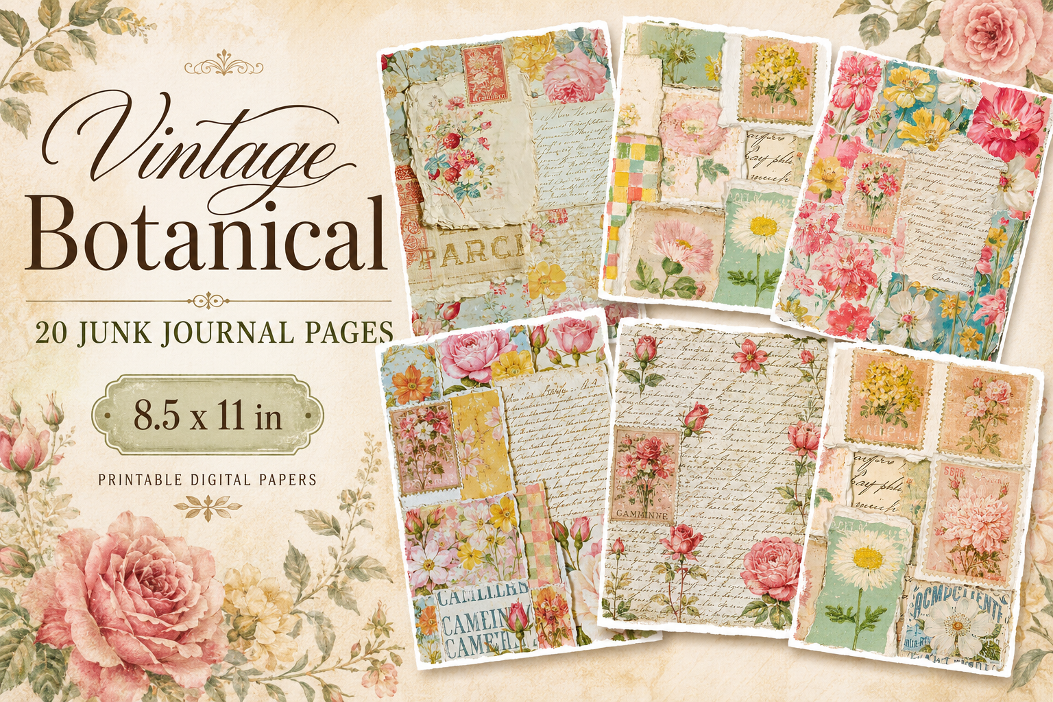 Vintage Botanical Junk Journal Pages