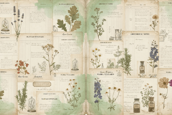 Vintage Greenhouse Botanical Collage