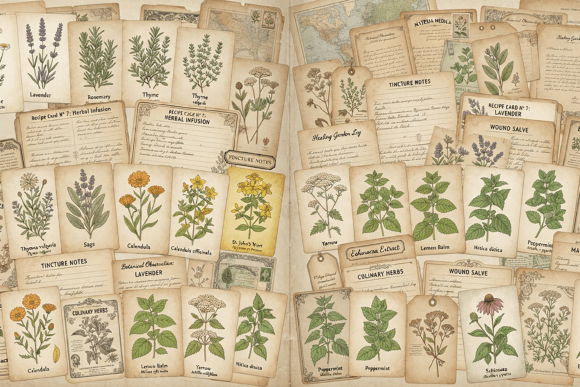 Vintage Herbal Garden Ephemera Kit