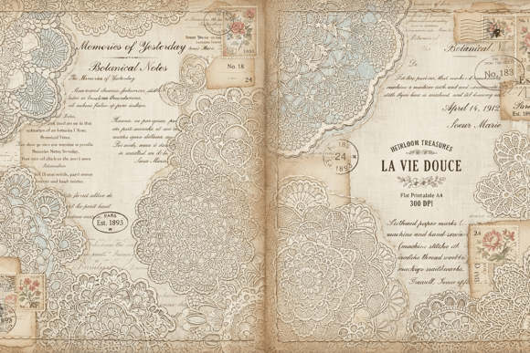 Vintage Lace Ephemera Journal Pages