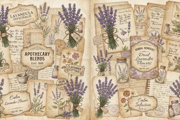 Vintage Lavender Ephemera Collage